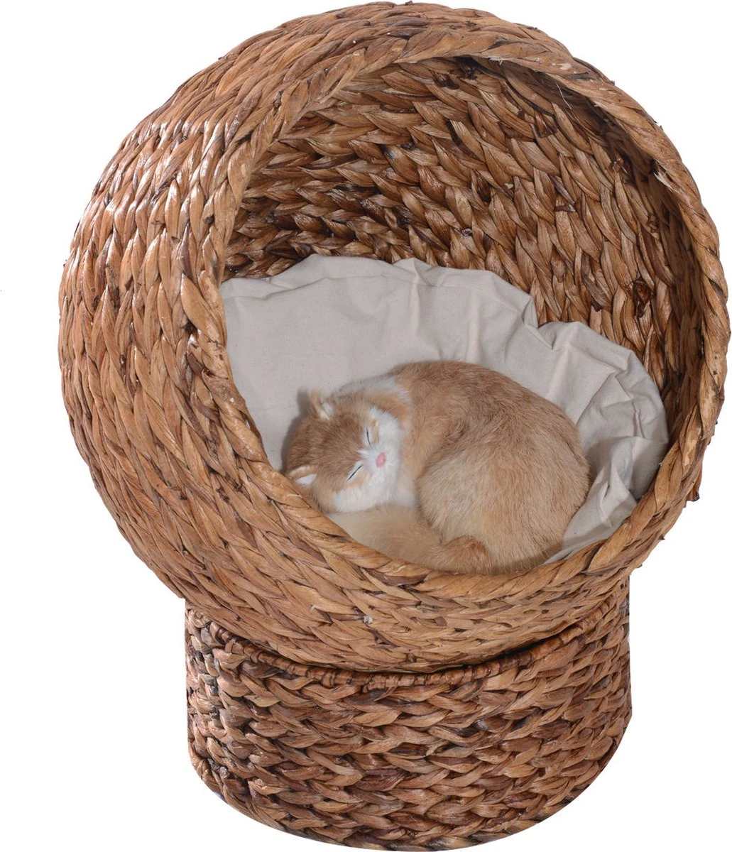 PawHut Kattenmand Rotan Kattennest Kattenbed Met Kussen Huisdierbed Bruin D30-104 1 PawHut Kattenmand Rotan Kattennest Kattenbed Met Kussen Huisdierbed Bruin D30-104