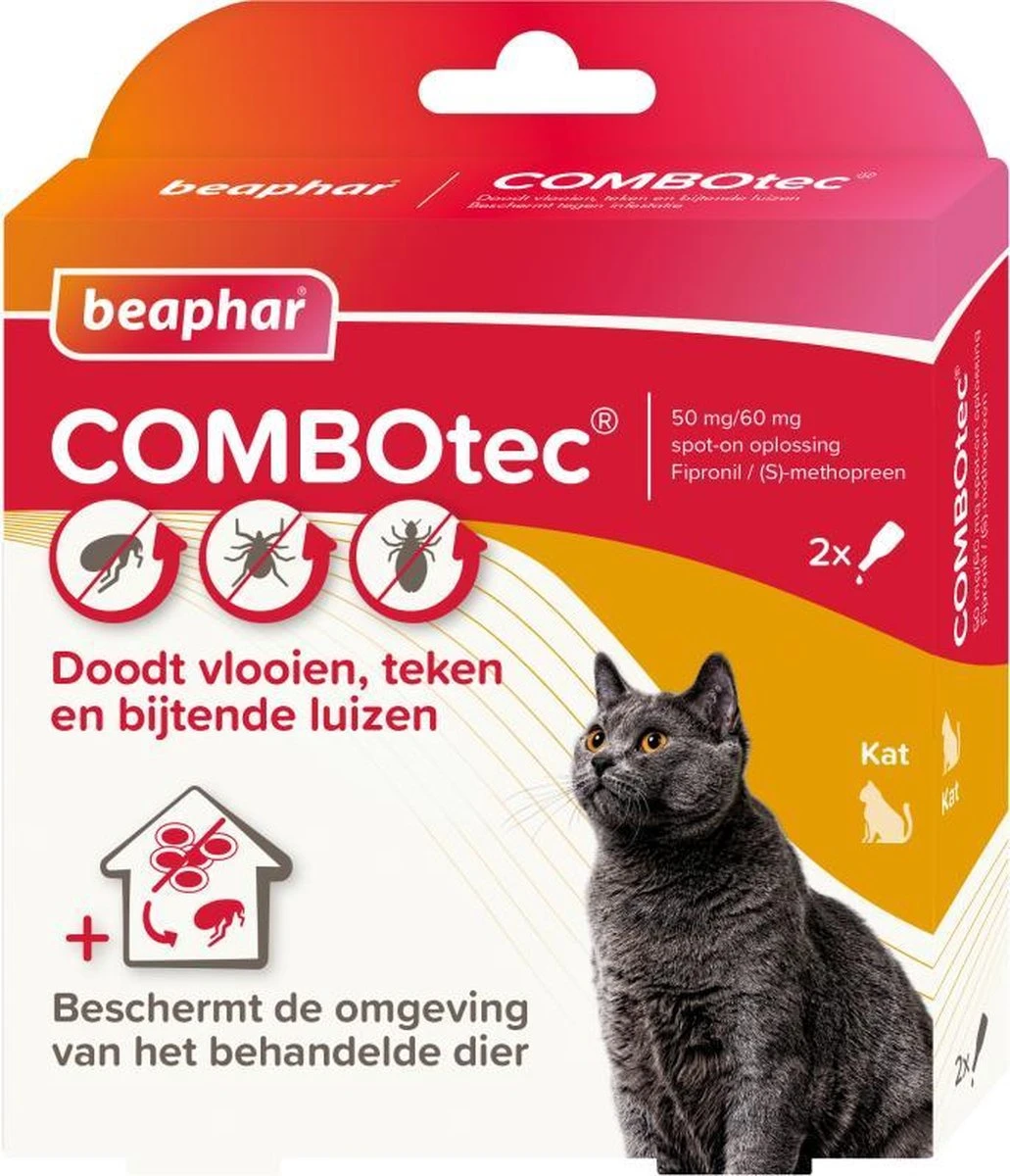 Beaphar Combotec Anti Vlooien En Teken Druppels Kat/Fret 2 Pipetten 2 Beaphar Combotec Anti Vlooien En Teken Druppels Kat/Fret 2 Pipetten - Afbeelding 2
