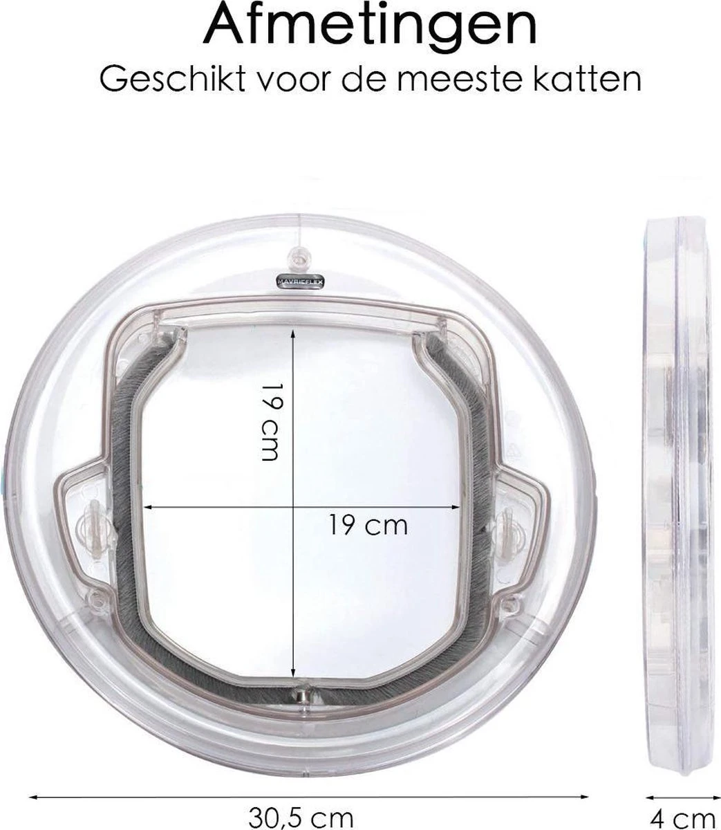 Kattenluik Voor Deur - Rond - Met Lock Functie 19x 19cm - Wit - Deurluik Voor Kat - Huisdierluik 8 Kattenluik Voor Deur - Rond - Met Lock Functie 19x 19cm - Wit - Deurluik Voor Kat - Huisdierluik - Afbeelding 8