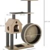 PawHut Kattenboom Met Loopwiel Krabpaal Met 4 Verdiepingen Kattenhuis Met Sisalpalen Massief Hout D30-303