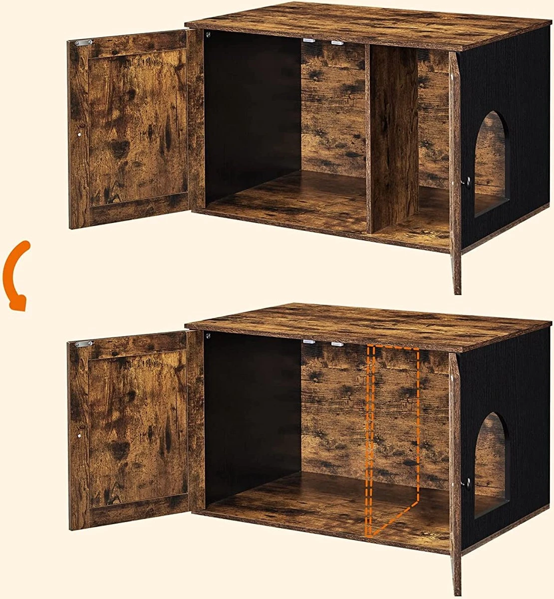 Meubelexpert Kattenhuis Voor Kattenbak - Met Deuren - Vintage - Bruinzwart - PCL002X02 2 Meubelexpert Kattenhuis Voor Kattenbak - Met Deuren - Vintage - Bruinzwart - PCL002X02 - Afbeelding 2