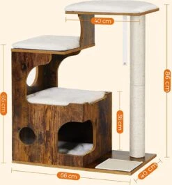Songmics Zaza Home Luxe Houten Krabpaal 86 Cm, Middelgrote Katten Klimboom Met 3 Ligvlakken En Holten Vintage Bruin-wit -Kattenbenodigdheden Winkel 1119x1200