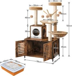 IN.HOMEXL All-In-One Kattenmeubel Alba - Krabpaal Met Kattenbak - Hangmat Mand Katten Huis - Kattentoiletmeubel - Bruin - 70x132x48cm -Kattenbenodigdheden Winkel 1146x1200 6