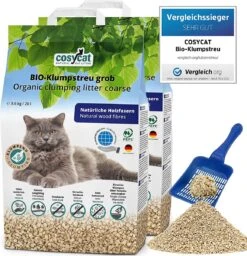 CosyCat BIO Kattenbakvulling Klontvormend - GROVE Korrel 2x 20L - Speciaal Voor Langharige Katten