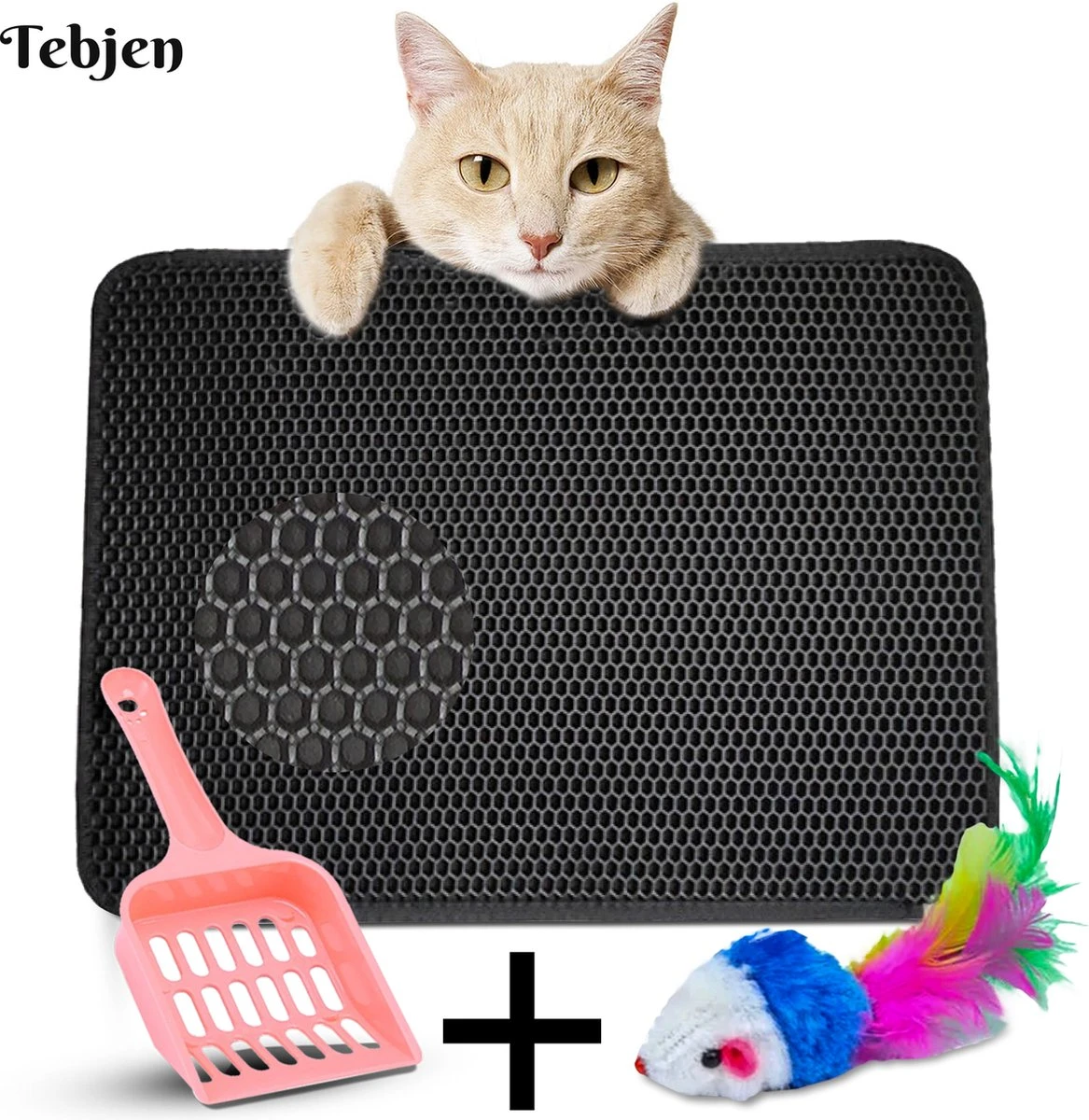 TEBJEN Kattenbakmat – Kattenbak Mat Grit Opvanger - Schoonloop Katten Mat – Dubbele Waterdichte Laag – Uitloopmat Kattenbak – Kattenbak Accessoires - Met Speelgoedmuisje En Schepje - 40x50cm 1 TEBJEN Kattenbakmat – Kattenbak Mat Grit Opvanger - Schoonloop Katten Mat – Dubbele Waterdichte Laag – Uitloopmat Kattenbak – Kattenbak Accessoires - Met Speelgoedmuisje En Schepje - 40x50cm