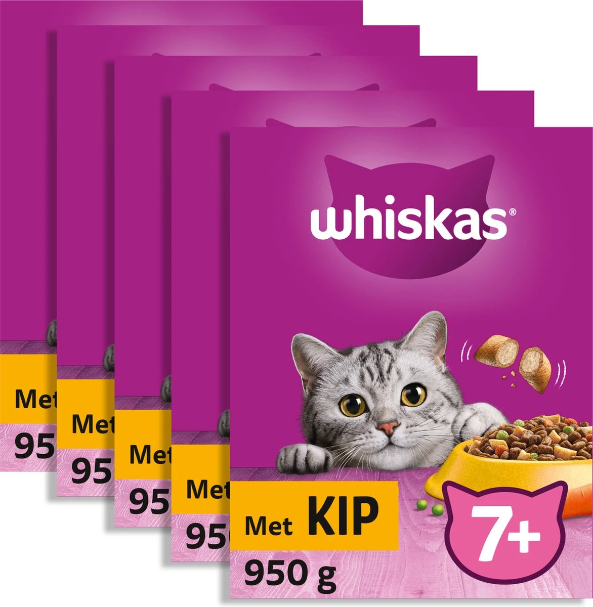 Whiskas 7+ Kattenbrokken - Kip - Doos 5 X 950 G 1 Whiskas 7+ Kattenbrokken - Kip - Doos 5 X 950 G