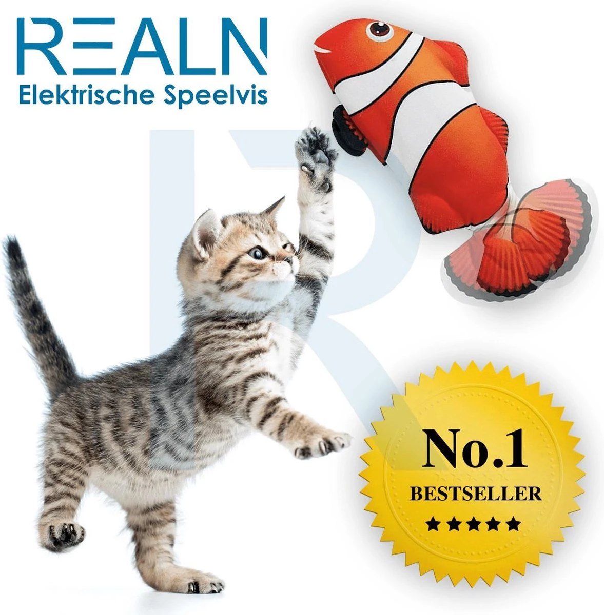 RealN Elektrische Speelvis Clownvis Inclusief Catnip Zakje – Kattenspeeltjes - Kattenspeelgoed – Krachtige Batterij – Bewegende Vis – Leukste Kattenspeeltje Goudvis – Kat Actiever Maken – 30 Cm – Speelvis Katten – Wasbaar – Oplaadbaar – Blauw/Wit 1 RealN Elektrische Speelvis Clownvis Inclusief Catnip Zakje – Kattenspeeltjes - Kattenspeelgoed – Krachtige Batterij – Bewegende Vis – Leukste Kattenspeeltje Goudvis – Kat Actiever Maken – 30 Cm – Speelvis Katten – Wasbaar – Oplaadbaar – Blauw/Wit