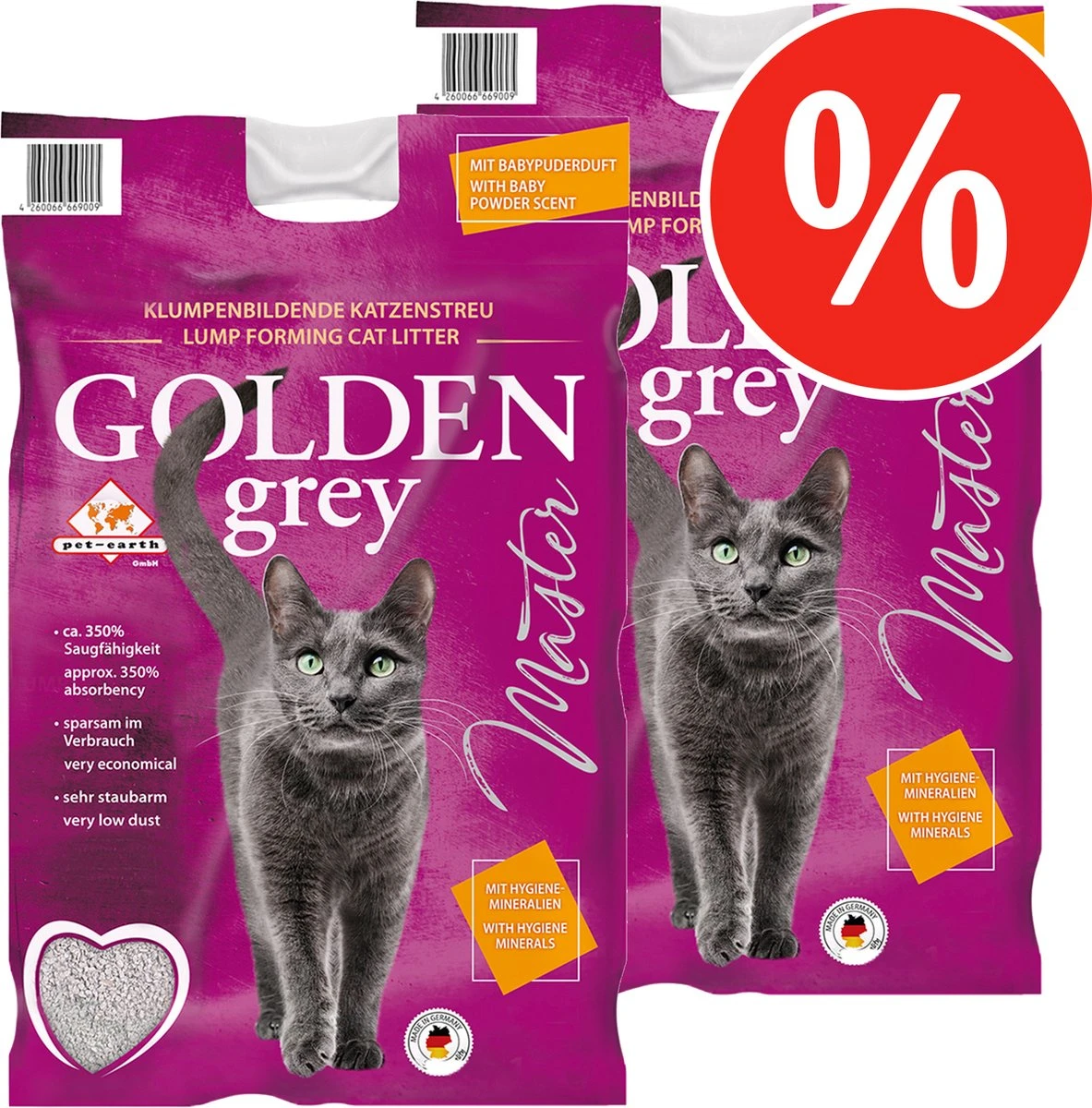 Merkloos Pet-Earth Golden Grey Master - Kattenbakvulling - Perfecte Klontvorming - 2 X 14 Kg 1 Merkloos Pet-Earth Golden Grey Master - Kattenbakvulling - Perfecte Klontvorming - 2 X 14 Kg