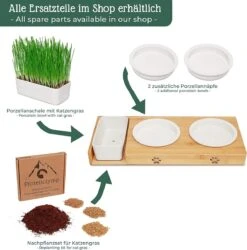 Pfotenolymp® Voederstation Met Kattengras Voor Katten - Porseleinen Kattenbak/Voedingsbak - Verhoogde Kom Set Met Kattengrasbak - Voerbak Hoog -Kattenbenodigdheden Winkel 1184x1200 4