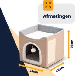 MIRO Katten Huis - Kattenhuizen - Kattenhok - Kattenmand - Dierenhuis - Opvouwbaar - Met Krabmat - Abrikoos -Kattenbenodigdheden Winkel 1186x1200 11