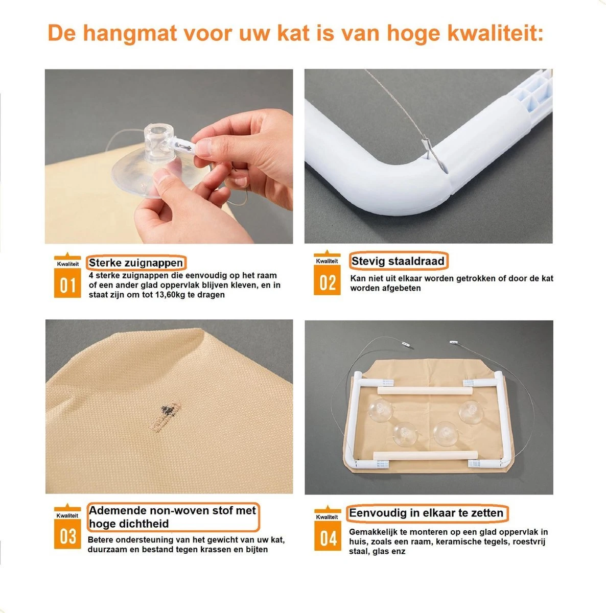 Merkloos Kattenhangmat Voor Raam - Hangmat Kat - Kattenmat - Kattenmand Raam - Kattenmand - Kattenspeeltjes - Beige - Voor Grote & Kleine Katten - Tot 20 KG 6 Merkloos Kattenhangmat Voor Raam - Hangmat Kat - Kattenmat - Kattenmand Raam - Kattenmand - Kattenspeeltjes - Beige - Voor Grote & Kleine Katten - Tot 20 KG - Afbeelding 6