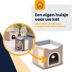 MIRO Katten Huis - Kattenhuizen - Kattenhok - Kattenmand - Dierenhuis - Opvouwbaar - Met Krabmat - Abrikoos -Kattenbenodigdheden Winkel 1194x1200 3