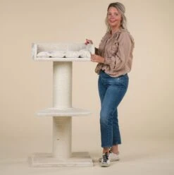 Krabpaal Voor Grote Katten Maine Coon Lounge Krabpaal - Beige - 60 X 60 X 120 Cm