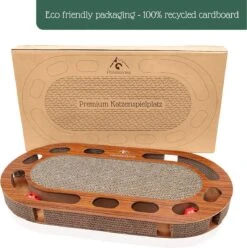 Pfotenolymp® Kattenspeelplaats 57 X 30 X 5 Cm - Interactief Kattenspeelgoed/krabplank Van Golfkarton - Krabplank - Voedselspeeltje Met Speelbal & Kattenkruid/krabplank Voor Katten