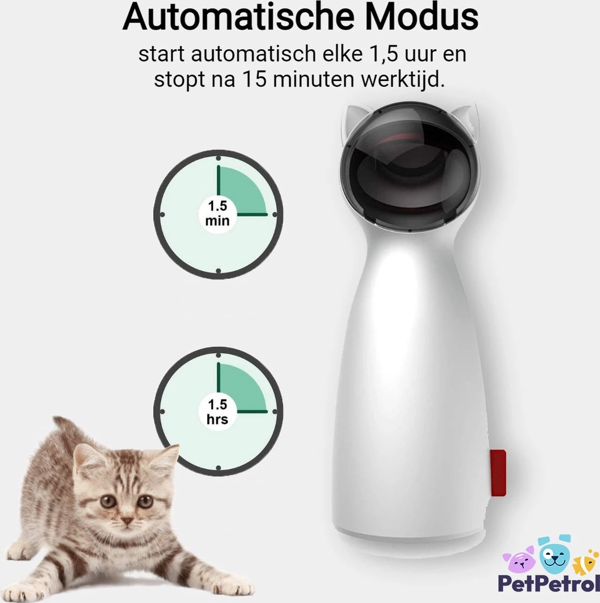 PetPetrol Automatisch Kattenspeeltje – Laser – Kattenlaser - Intelligent Interactief Voor Katten – Laser Kat – 9 Verschillende Standen – Incl. Oplaadkabel – Geruisloze Motor 3 PetPetrol Automatisch Kattenspeeltje – Laser – Kattenlaser - Intelligent Interactief Voor Katten – Laser Kat – 9 Verschillende Standen – Incl. Oplaadkabel – Geruisloze Motor - Afbeelding 3