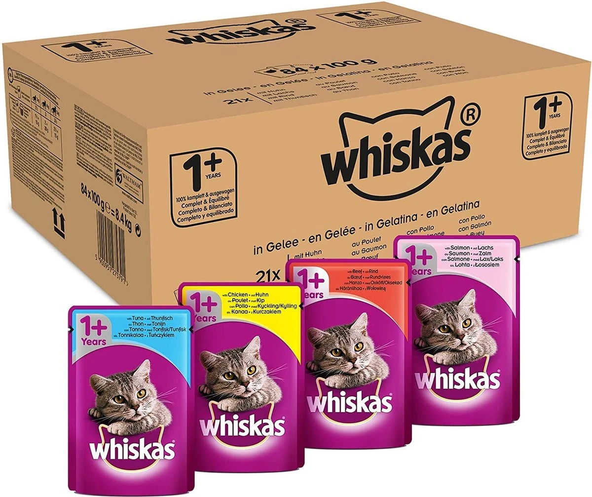 Whiskas 1 - Kattenvoer - Gehydrateerd - In Verschillende Smaken - 84 Stuks (84 X 100 G) 1 Whiskas 1 - Kattenvoer - Gehydrateerd - In Verschillende Smaken - 84 Stuks (84 X 100 G)
