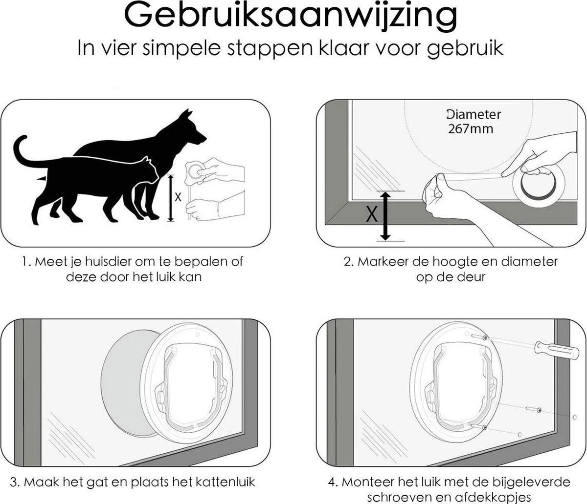 Kattenluik Voor Deur - Rond - Met Lock Functie 19x 19cm - Wit - Deurluik Voor Kat - Huisdierluik 4 Kattenluik Voor Deur - Rond - Met Lock Functie 19x 19cm - Wit - Deurluik Voor Kat - Huisdierluik - Afbeelding 4