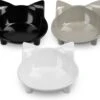 Navaris Voerbakjes Voor Katten - Set Van 3 Voer- En Waterbakken - Met Kattenkopjes Vorm - Antislip - Etensbakjes In Grijs, Wit En Zwart