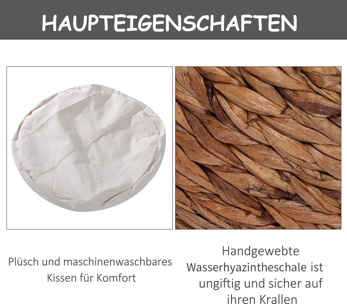 PawHut Kattenmand Rotan Kattennest Kattenbed Met Kussen Huisdierbed Bruin D30-104 8 PawHut Kattenmand Rotan Kattennest Kattenbed Met Kussen Huisdierbed Bruin D30-104 - Afbeelding 8