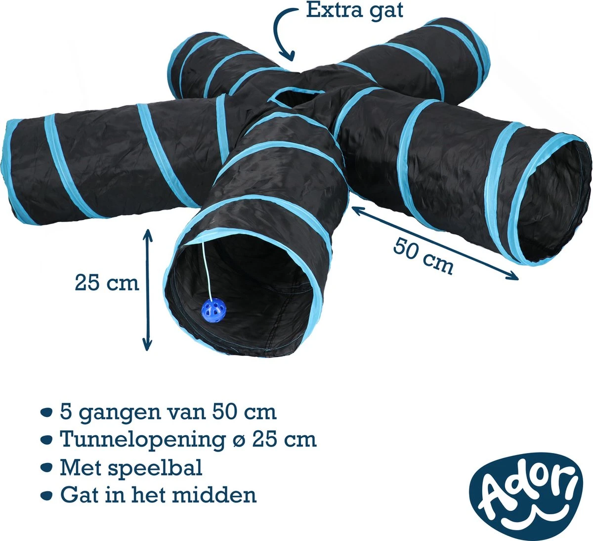 Adori Katten Tunnel 5 Gangen - Kattenspeelgoed - Ø25x50 Cm Zwart 3 Adori Katten Tunnel 5 Gangen - Kattenspeelgoed - Ø25x50 Cm Zwart - Afbeelding 3