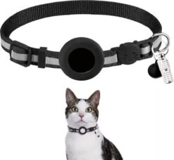 ACE Pets Reflecterende Kattenhalsband Met Veiligheidssluiting – Halsband Kat & Kitten - Met Adreskoker - Kittenhalsband & Kattenbandje Met Belletje - Geschikt Voor Apple Airtag - Zwart