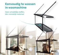 Raamhangmat - Dubbellaags - Met Zuignappen - 20kg Draag Gewicht - Kattenhangmat - Hangmat Kat - Kattenbed - Kattenkussen - Kattenbank - Kattenmand - Raam - Kattenhangmat Raam - Zwart - Radiator -Kattenbenodigdheden Winkel 1200x1115 2