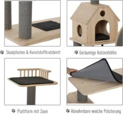 PawHut Kattenboom Met Loopwiel Krabpaal Met 4 Verdiepingen Kattenhuis Met Sisalpalen Massief Hout D30-303 -Kattenbenodigdheden Winkel 1200x1117 5