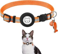 BJØRK™ Kattenhalsband Airtag - Reflecterend - Oranje - Verstelbaar - 20 Tot 30 Cm - Tracker- GPS - Geschikt Voor Apple AirTag - Kattenriem - Katten Accessoire - Halsband Kat Airtag