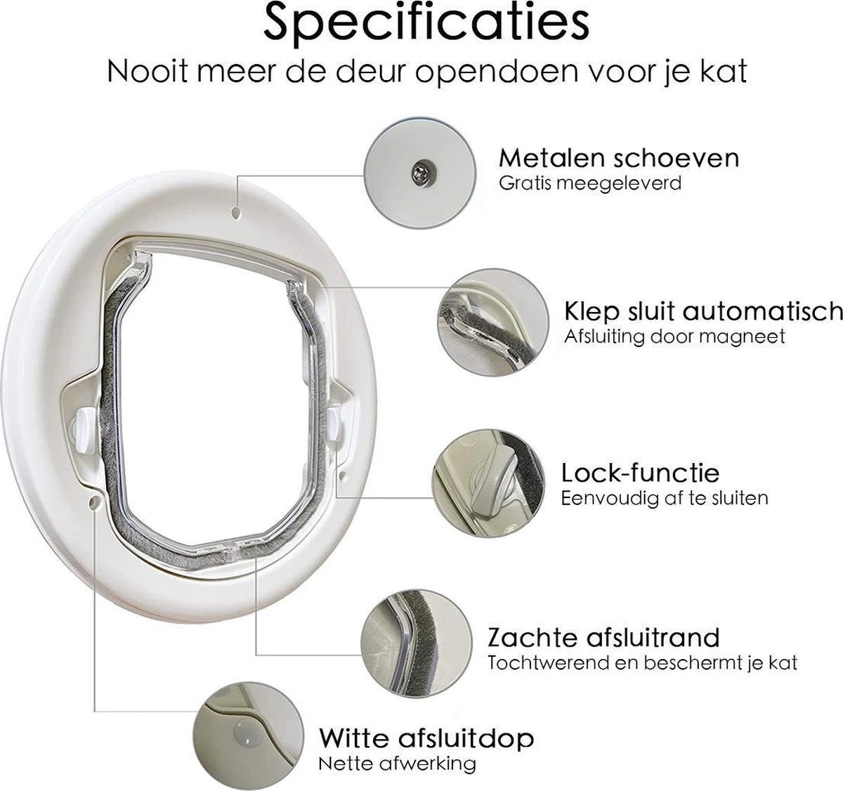 Kattenluik Voor Deur - Rond - Met Lock Functie 19x 19cm - Wit - Deurluik Voor Kat - Huisdierluik 7 Kattenluik Voor Deur - Rond - Met Lock Functie 19x 19cm - Wit - Deurluik Voor Kat - Huisdierluik - Afbeelding 7