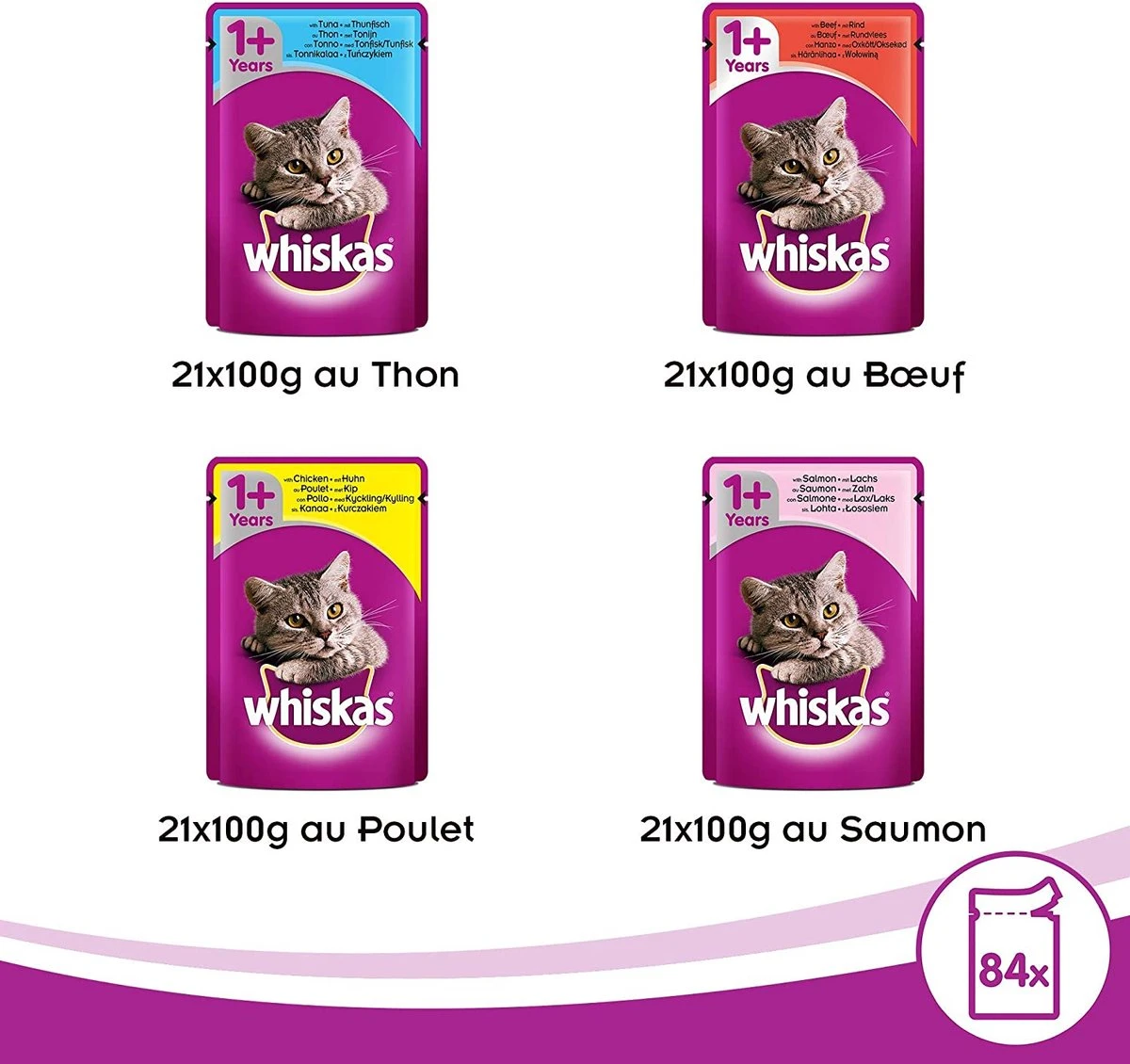 Whiskas 1 - Kattenvoer - Gehydrateerd - In Verschillende Smaken - 84 Stuks (84 X 100 G) 3 Whiskas 1 - Kattenvoer - Gehydrateerd - In Verschillende Smaken - 84 Stuks (84 X 100 G) - Afbeelding 3