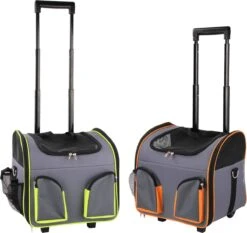 Pawise Luxe Katten En Honden Trolley Tot 7kg - Reismand – Grijs – Telescopisch Handvat – Met Doorkijkvensters En Opbergvakken – Optimale Ventilatie