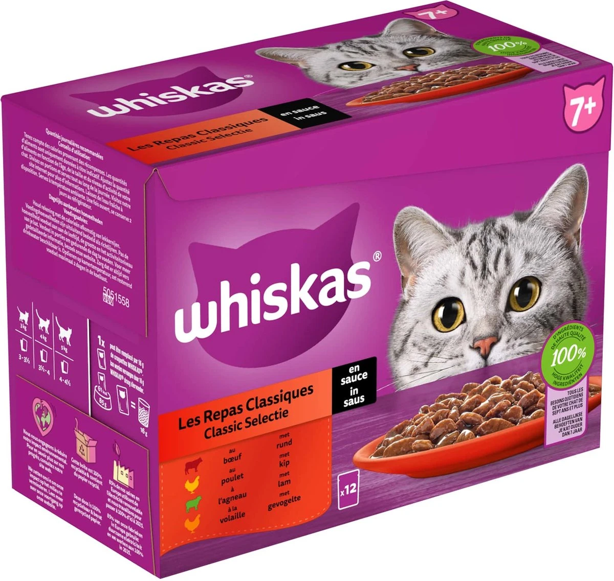 Whiskas 7+ Natvoer - Classic - Selectie In Saus - Maaltijdzakjes 48 X 85 G 2 Whiskas 7+ Natvoer - Classic - Selectie In Saus - Maaltijdzakjes 48 X 85 G - Afbeelding 2