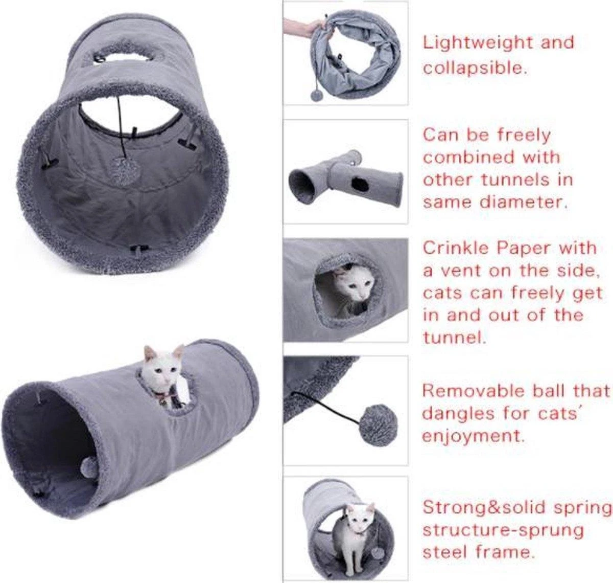Fuzly Kattentunnel - Speeltunnel - Antraciet - Extra Stevig - Suede - 130cm X 30cm - Large 3 Fuzly Kattentunnel - Speeltunnel - Antraciet - Extra Stevig - Suede - 130cm X 30cm - Large - Afbeelding 3