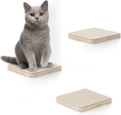 Navaris Katten Klimmuur 3 Tredes - 18 X 18 X 1,5 Cm Per Plankje - Katten Klimwand Van Hout - Inclusief Bevestigingsmateriaal