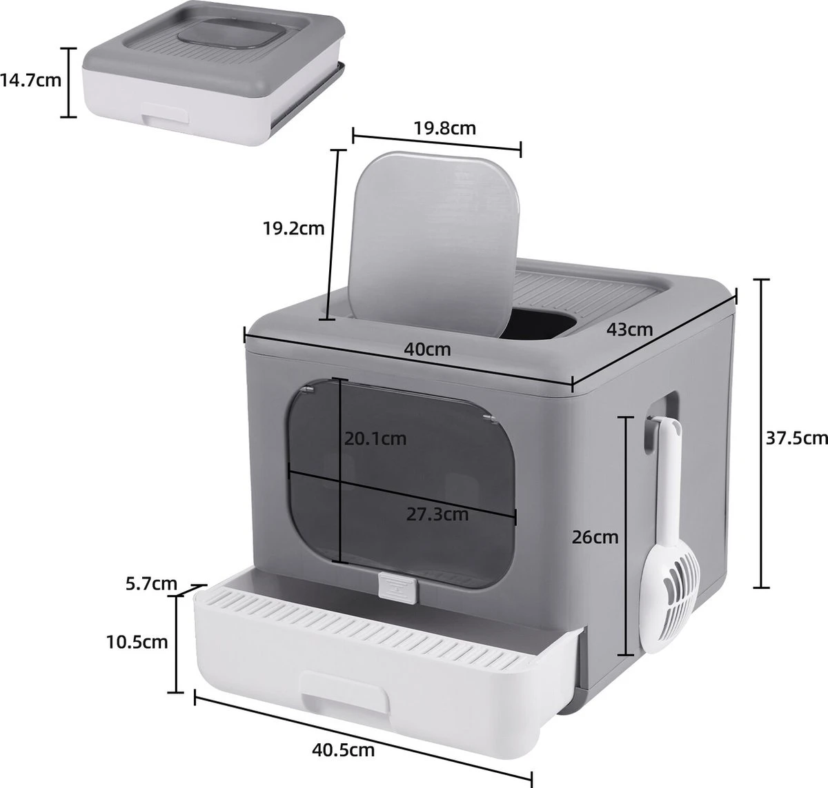 Kattenbak Groot - Kattenbak XXL - Kattenbak Grote Katten - Opvouwbaar – Grijs 4 Kattenbak Groot - Kattenbak XXL - Kattenbak Grote Katten - Opvouwbaar – Grijs - Afbeelding 4