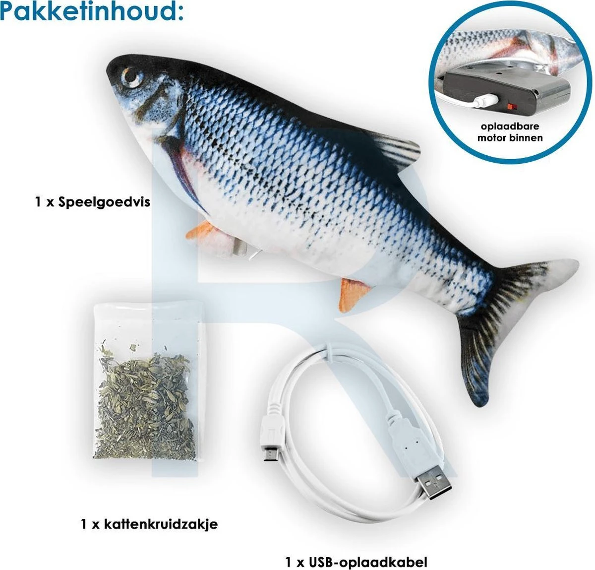 RealN Elektrische Speelvis Clownvis Inclusief Catnip Zakje – Kattenspeeltjes - Kattenspeelgoed – Krachtige Batterij – Bewegende Vis – Leukste Kattenspeeltje Goudvis – Kat Actiever Maken – 30 Cm – Speelvis Katten – Wasbaar – Oplaadbaar – Blauw/Wit 5 RealN Elektrische Speelvis Clownvis Inclusief Catnip Zakje – Kattenspeeltjes - Kattenspeelgoed – Krachtige Batterij – Bewegende Vis – Leukste Kattenspeeltje Goudvis – Kat Actiever Maken – 30 Cm – Speelvis Katten – Wasbaar – Oplaadbaar – Blauw/Wit - Afbeelding 5