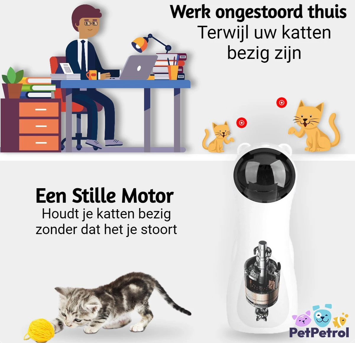 PetPetrol Automatisch Kattenspeeltje – Laser – Kattenlaser - Intelligent Interactief Voor Katten – Laser Kat – 9 Verschillende Standen – Incl. Oplaadkabel – Geruisloze Motor 4 PetPetrol Automatisch Kattenspeeltje – Laser – Kattenlaser - Intelligent Interactief Voor Katten – Laser Kat – 9 Verschillende Standen – Incl. Oplaadkabel – Geruisloze Motor - Afbeelding 4