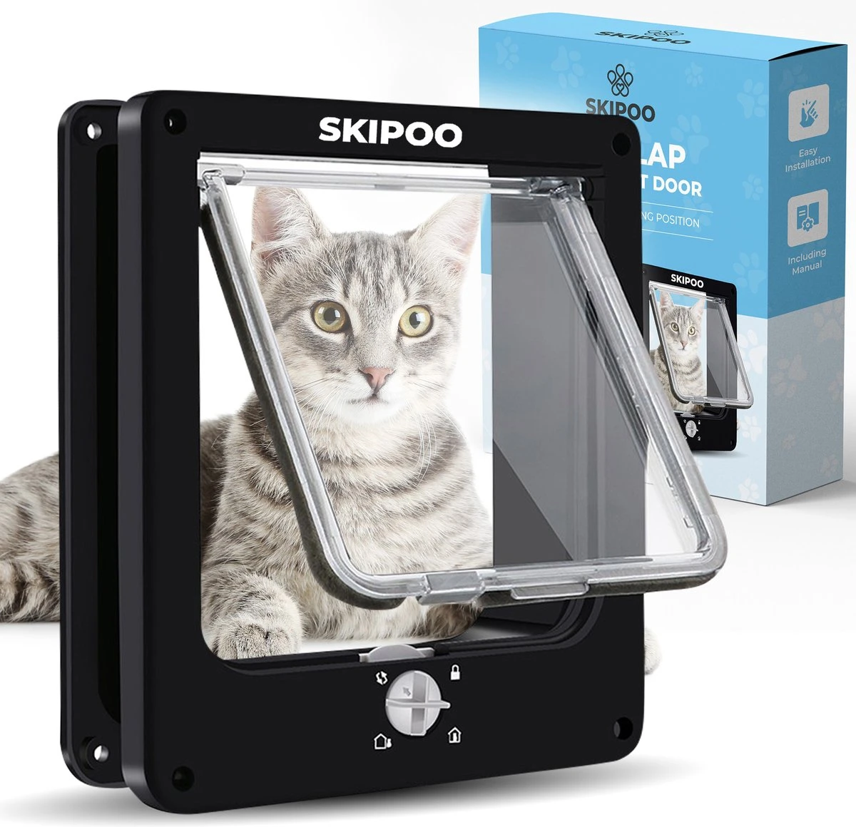 Skipoo Kattenluik Met Tunnel - Weerbestendig - Grote Kat - 4 Vergrendelingsstanden - Zwart 1 Skipoo Kattenluik Met Tunnel - Weerbestendig - Grote Kat - 4 Vergrendelingsstanden - Zwart