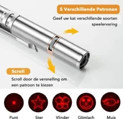 DOWO® - Laserpen - USB Oplaadbaar - Kattenspeeltjes - 7 Verschillende Standen - Laserlampje - RVS Zilver - Laser Pointer -Kattenbenodigdheden Winkel 1200x1161 12