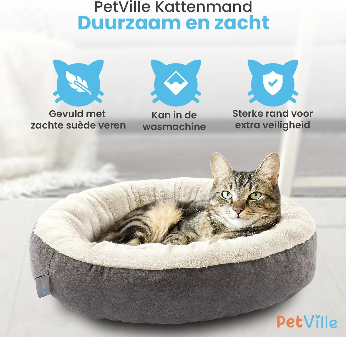 Petville Kattenmand - 50 Cm - Wasbaar - Donut - Waterbestendig - Grijs 3 Petville Kattenmand - 50 Cm - Wasbaar - Donut - Waterbestendig - Grijs - Afbeelding 3