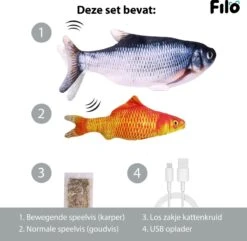 Filo Elektrisch Kattenspeeltje Bewegende Vis 30CM Met Kattenkruid + Goudvis 20CM - Interactief Speelgoed Katten - Elektronisch Kattenspeelgoed - Dansende Elektrische Speelvis Kat - Kattenspeeltjes Intelligentie - Speelgoed Kittens - Speeltjes Kitten -Kattenbenodigdheden Winkel 1200x1170 4