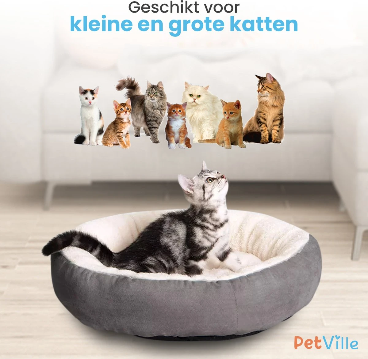 Petville Kattenmand - 50 Cm - Wasbaar - Donut - Waterbestendig - Grijs 5 Petville Kattenmand - 50 Cm - Wasbaar - Donut - Waterbestendig - Grijs - Afbeelding 5