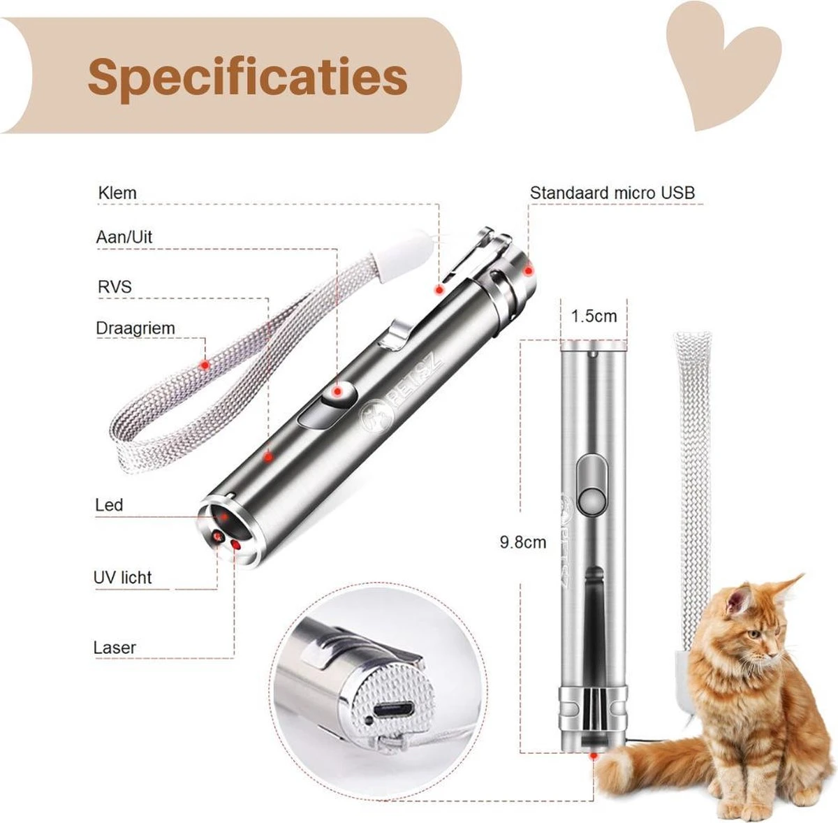 Laserpen - USB - Kattenspeeltjes - Zaklamp - Kat - Laser - Kattenspeelgoed - RVS Opbergblikje 3 Laserpen - USB - Kattenspeeltjes - Zaklamp - Kat - Laser - Kattenspeelgoed - RVS Opbergblikje - Afbeelding 3