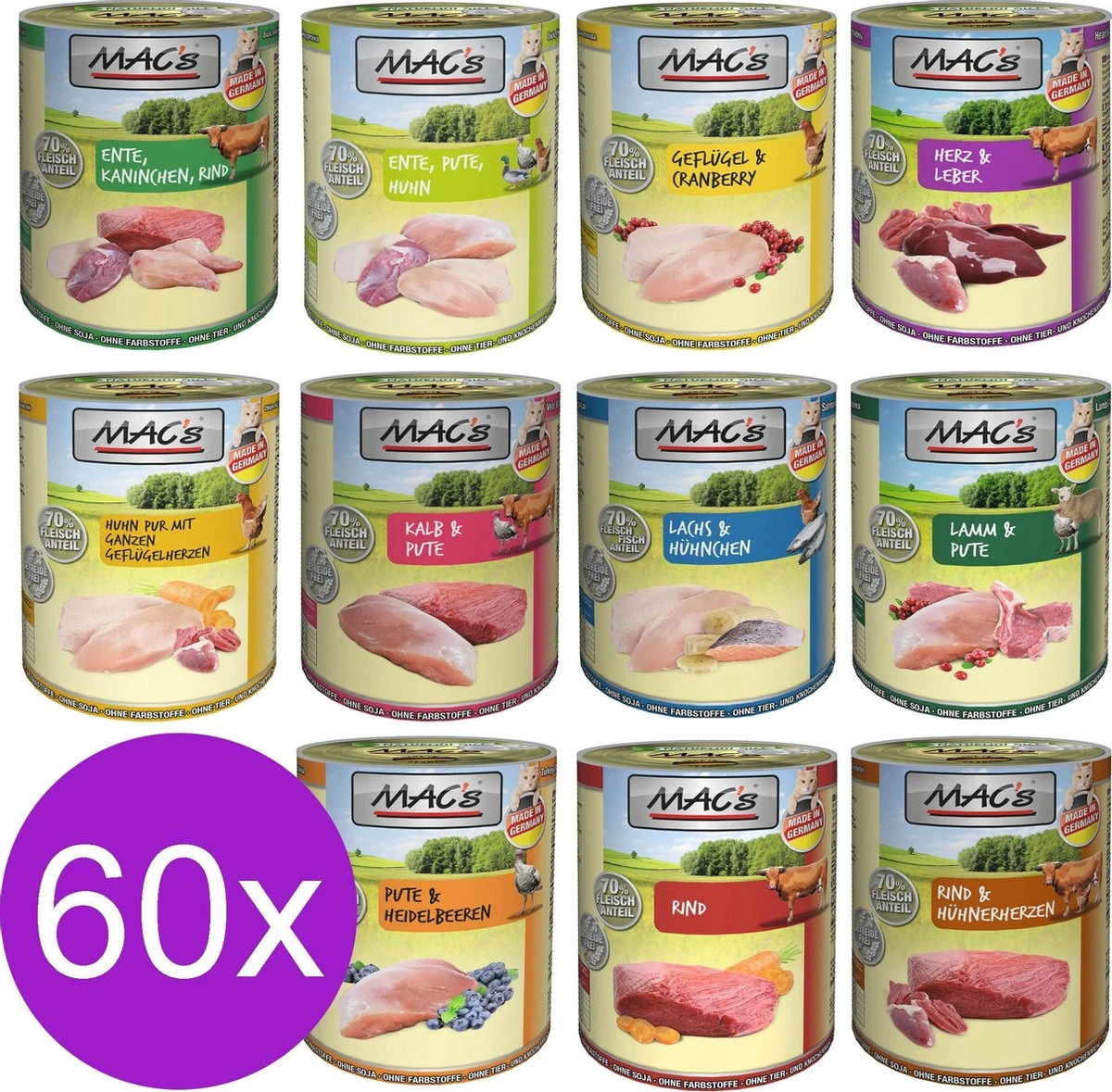 Merkloos MAC’s Kattenvoer Natvoer Blik Mixpakket 60 X 400g + Kattensnoepjes 1 Merkloos MAC’s Kattenvoer Natvoer Blik Mixpakket 60 X 400g + Kattensnoepjes