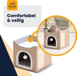 MIRO Katten Huis - Kattenhuizen - Kattenhok - Kattenmand - Dierenhuis - Opvouwbaar - Met Krabmat - Abrikoos -Kattenbenodigdheden Winkel 1200x1181 8