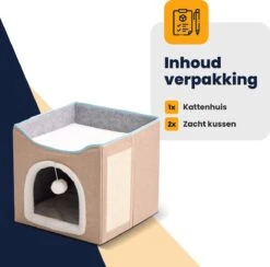 MIRO Katten Huis - Kattenhuizen - Kattenhok - Kattenmand - Dierenhuis - Opvouwbaar - Met Krabmat - Abrikoos -Kattenbenodigdheden Winkel 1200x1183 2