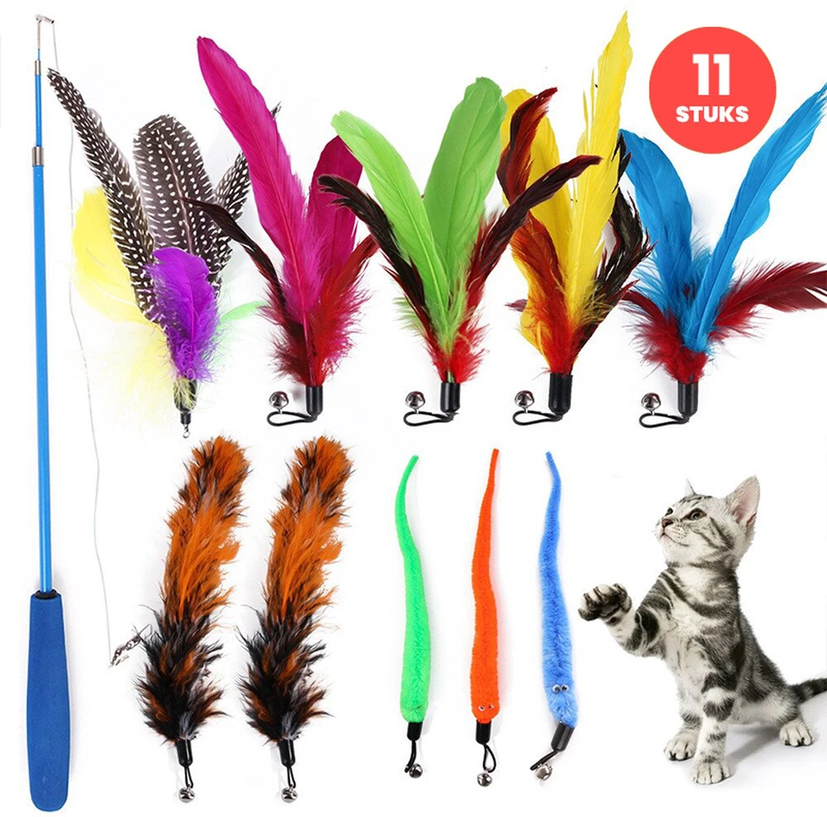 Merkloos Kattenhengel Met 10 Opzetstukjes - Kat Speelhengel Met Veren - Speelgoed Hengel Voor Katten – Kittenspeeltjes Met Veer – Kattenspeelgoed – Katten Speeltjes 1 Merkloos Kattenhengel Met 10 Opzetstukjes - Kat Speelhengel Met Veren - Speelgoed Hengel Voor Katten – Kittenspeeltjes Met Veer – Kattenspeelgoed – Katten Speeltjes