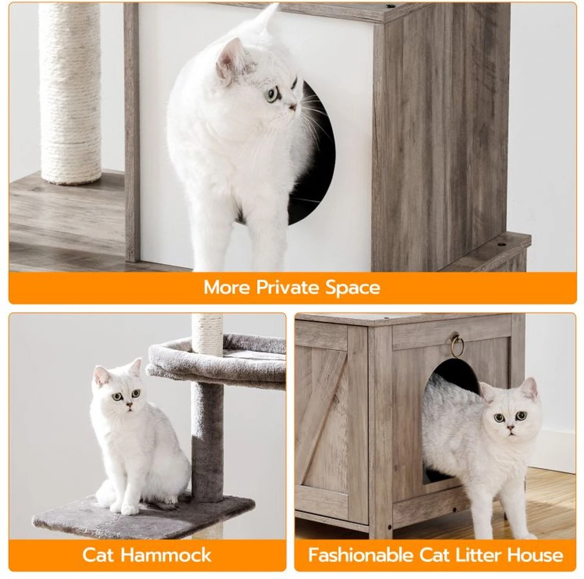 Signature Home Catty Krabpaal Met Kattenbak - Kattenbakkast - Kattenhuis Met Deur En Slot - Krabpalen Met Hangmat Mand Katten Huis - Kattenbakmeubel Verborgen - Alles-in-één Kattenspeelgoed Met Kattenhuis - Grijs - 60cm X 150cm X 48cm 6 Signature Home Catty Krabpaal Met Kattenbak - Kattenbakkast - Kattenhuis Met Deur En Slot - Krabpalen Met Hangmat Mand Katten Huis - Kattenbakmeubel Verborgen - Alles-in-één Kattenspeelgoed Met Kattenhuis - Grijs - 60cm X 150cm X 48cm - Afbeelding 6
