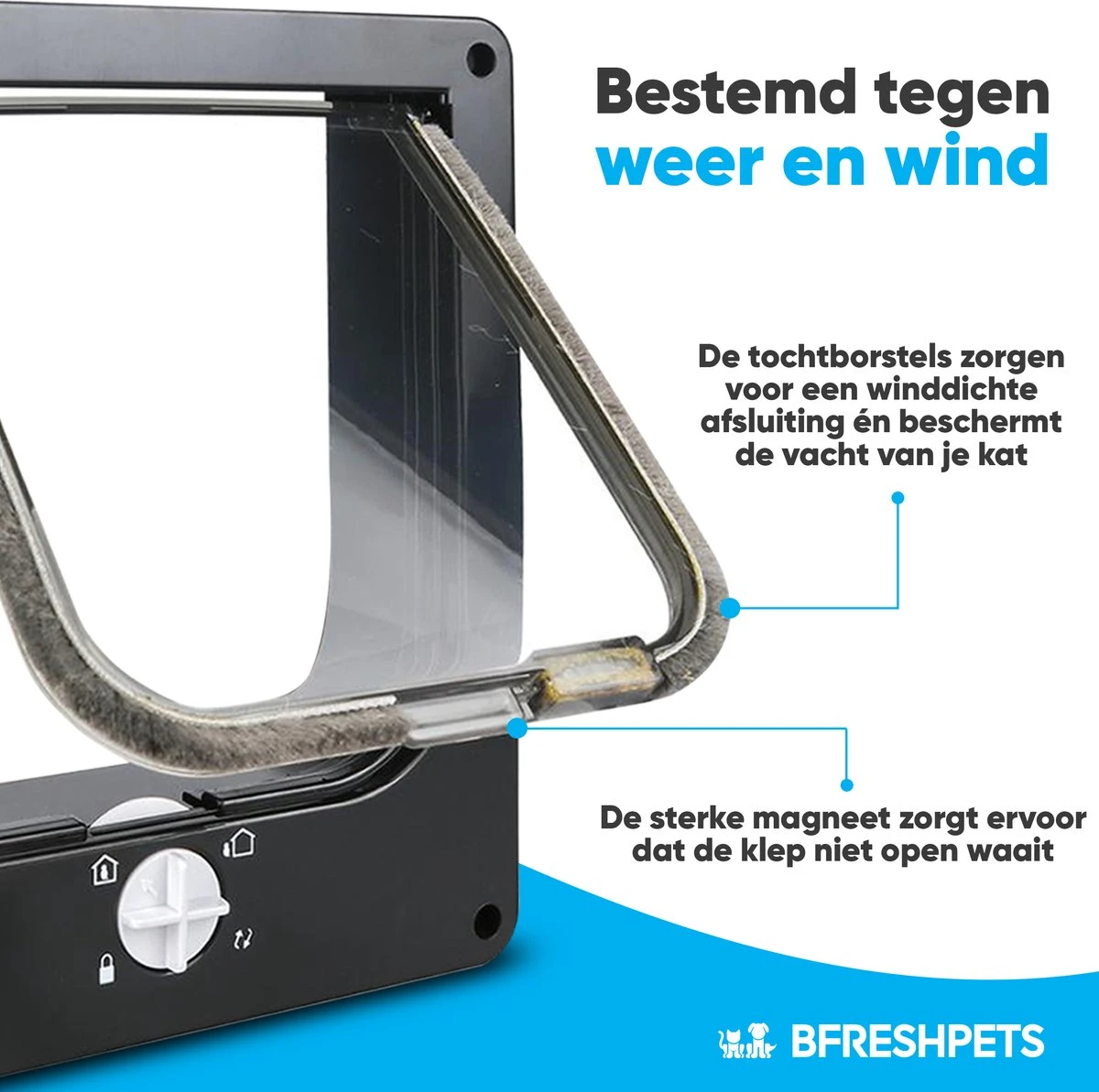 BFreshPets Kattenluik + Massageborstel - Met Tunnel - 4 Vergrendelingsstanden - Weersbestendig - Maat L - Zwart - 27 X 24 Cm 5 BFreshPets Kattenluik + Massageborstel - Met Tunnel - 4 Vergrendelingsstanden - Weersbestendig - Maat L - Zwart - 27 X 24 Cm - Afbeelding 5