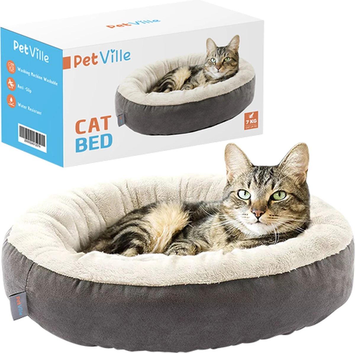 Petville Kattenmand - 50 Cm - Wasbaar - Donut - Waterbestendig - Grijs 1 Petville Kattenmand - 50 Cm - Wasbaar - Donut - Waterbestendig - Grijs